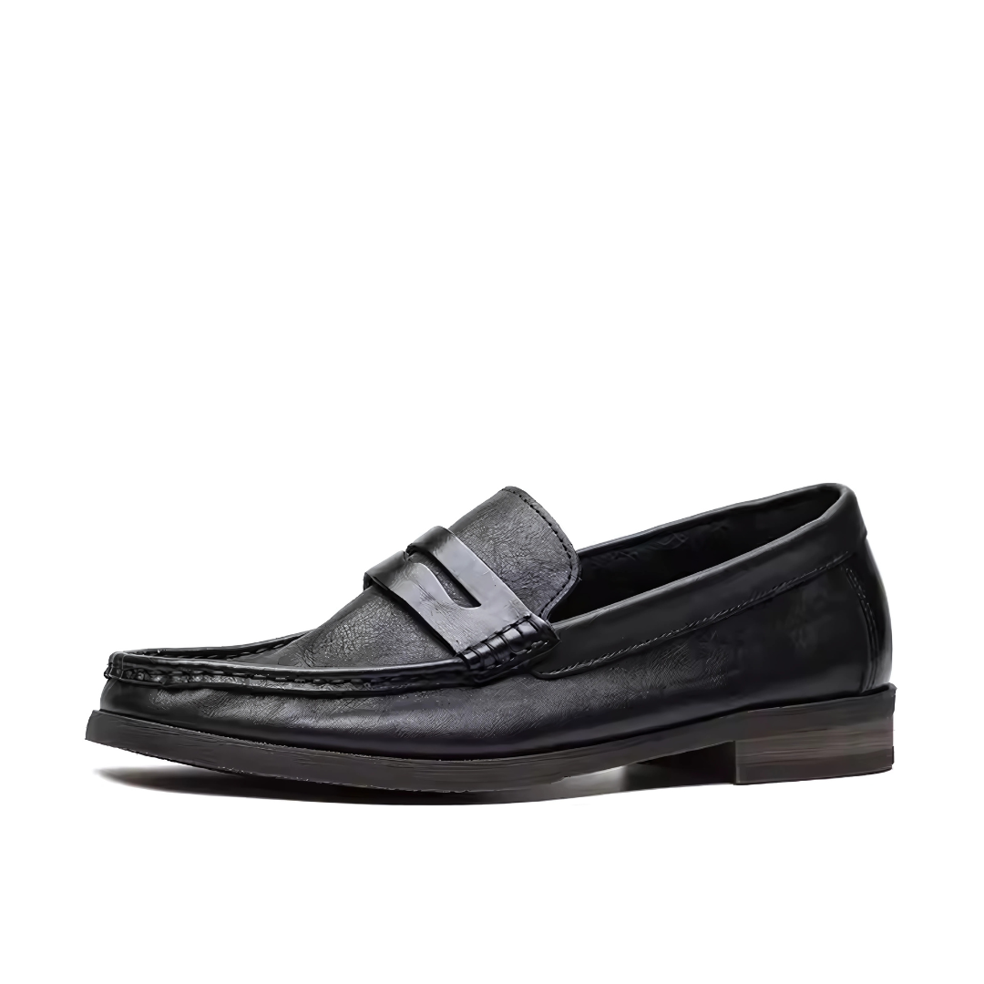 Black loafer shoe on a white background