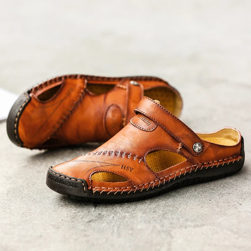 Frama Store | Men's Orthopedic Leather Comfort Sandals - Frama Store Frama Store | Men's Orthopedic Leather Comfort Sandals - Light brown / 5