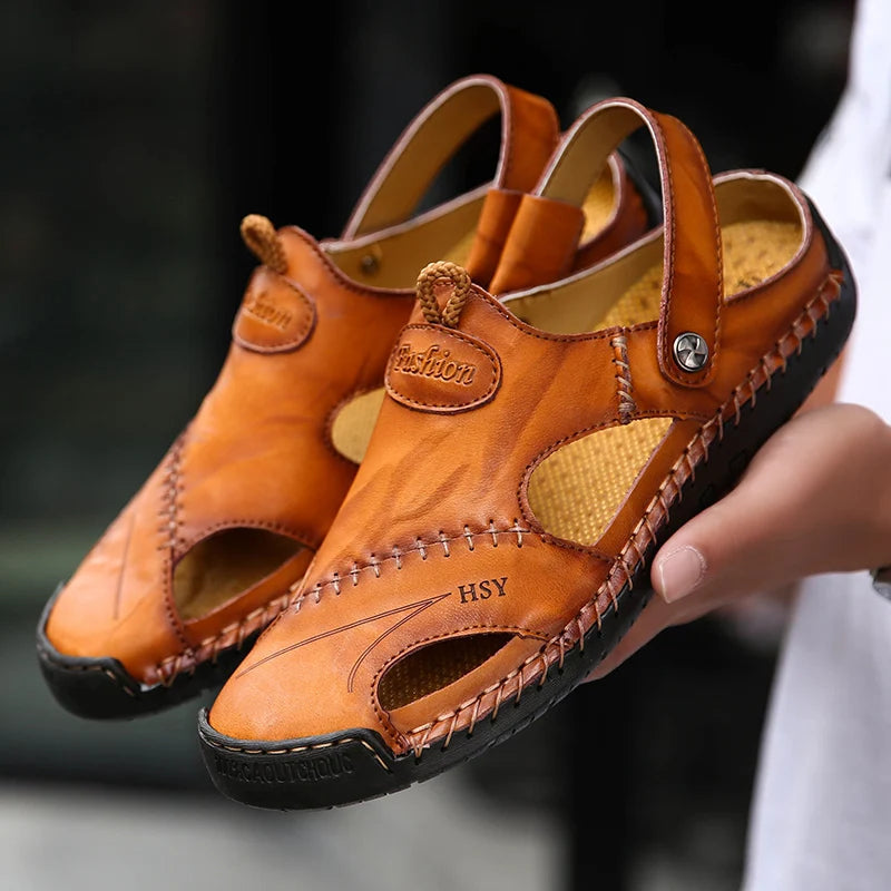 Frama Store | Men's Orthopedic Leather Comfort Sandals - Frama Store Frama Store | Men's Orthopedic Leather Comfort Sandals - Light brown / 5