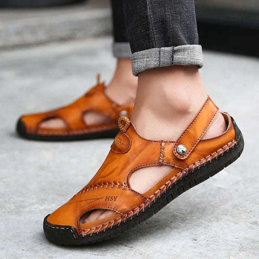 Frama Store | Men's Orthopedic Leather Comfort Sandals - Frama Store Frama Store | Men's Orthopedic Leather Comfort Sandals - Light brown / 5