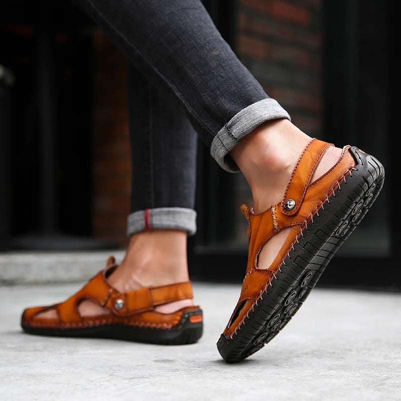 Frama Store | Men's Orthopedic Leather Comfort Sandals - Frama Store Frama Store | Men's Orthopedic Leather Comfort Sandals - Light brown / 5