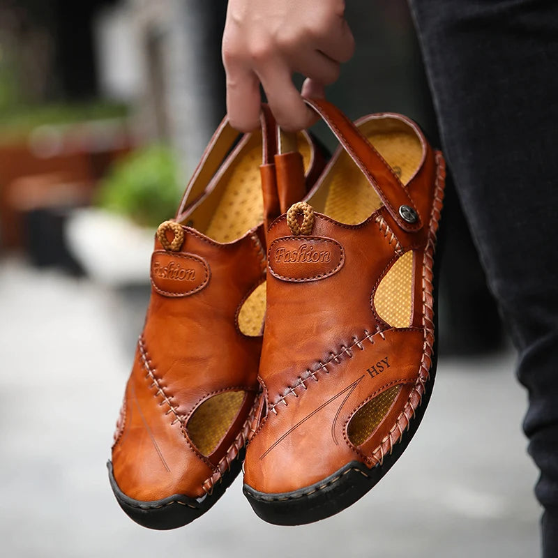 Frama Store | Men's Orthopedic Leather Comfort Sandals - Frama Store Frama Store | Men's Orthopedic Leather Comfort Sandals - Light brown / 5