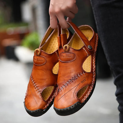 Frama Store | Men's Orthopedic Leather Comfort Sandals - Frama Store Frama Store | Men's Orthopedic Leather Comfort Sandals - Light brown / 5