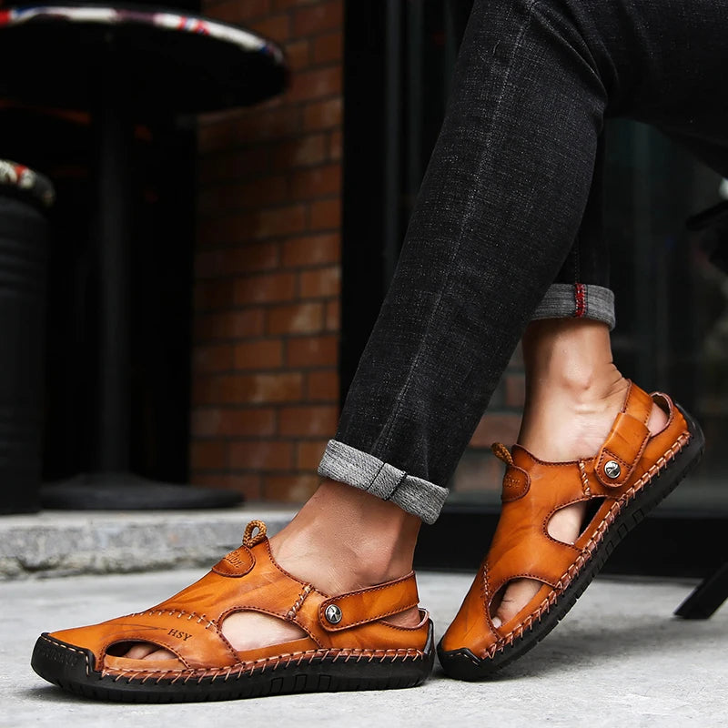Frama Store | Men's Orthopedic Leather Comfort Sandals - Frama Store Frama Store | Men's Orthopedic Leather Comfort Sandals - Light brown / 5