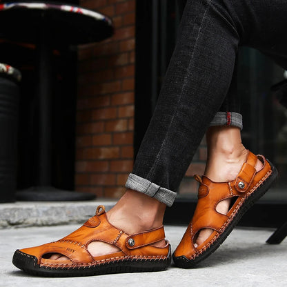 Frama Store | Men's Orthopedic Leather Comfort Sandals - Frama Store Frama Store | Men's Orthopedic Leather Comfort Sandals - Light brown / 5