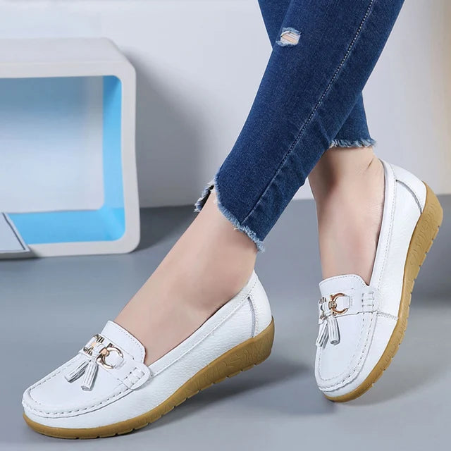 Frama Store | Classic Orthopedic Leather Moccasins for All-Day Comfort - Frama Store Frama Store | Classic Orthopedic Leather Moccasins for All-Day Comfort - White / 2.5