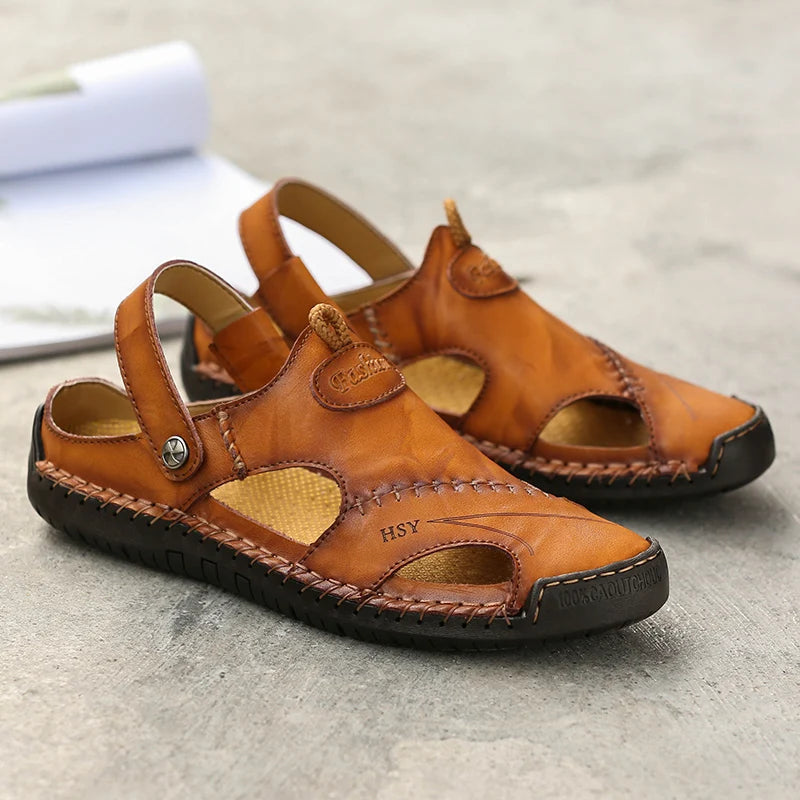 Frama Store | Men's Orthopedic Leather Comfort Sandals - Frama Store Frama Store | Men's Orthopedic Leather Comfort Sandals - Light brown / 5