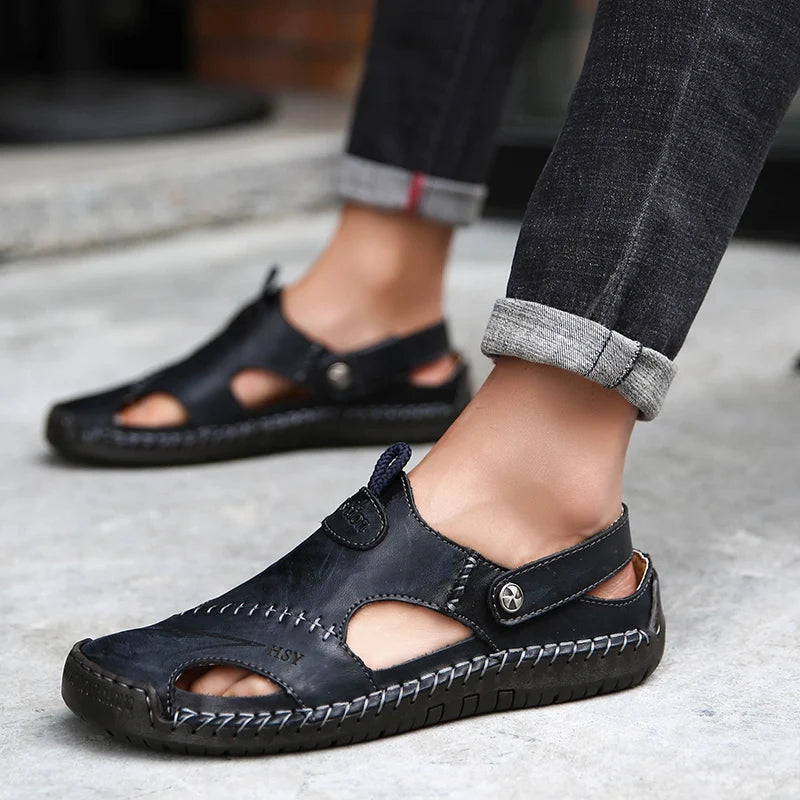 Frama Store | Men's Orthopedic Leather Comfort Sandals - Frama Store Frama Store | Men's Orthopedic Leather Comfort Sandals - Light brown / 5