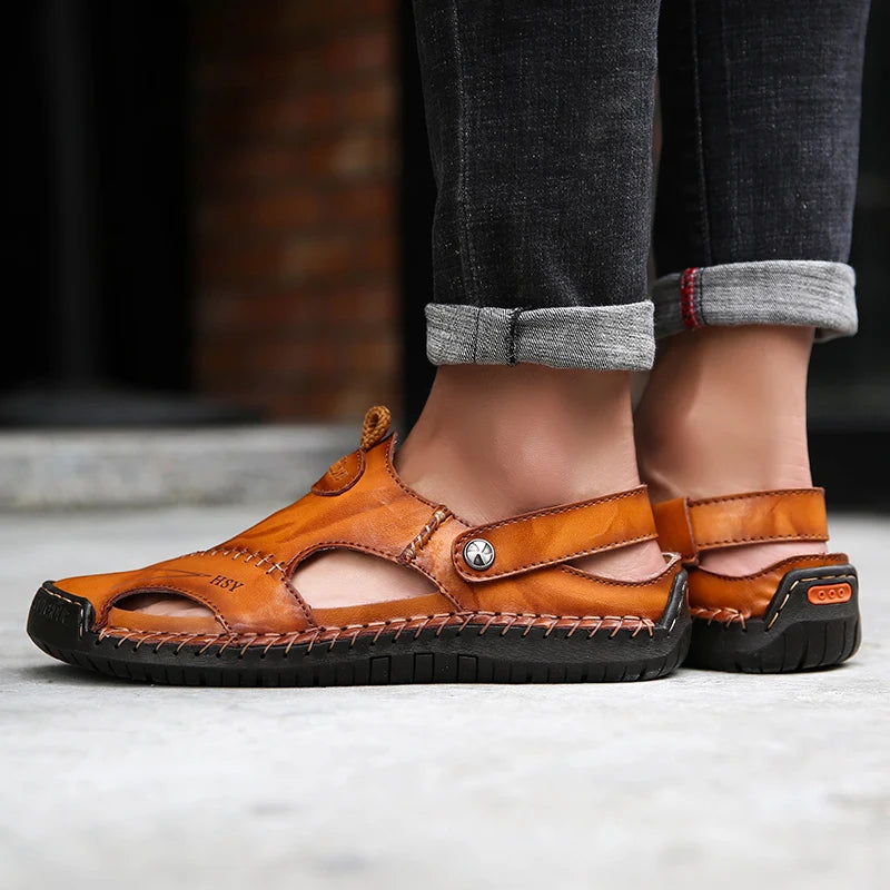 Frama Store | Men's Orthopedic Leather Comfort Sandals - Frama Store Frama Store | Men's Orthopedic Leather Comfort Sandals - Light brown / 5
