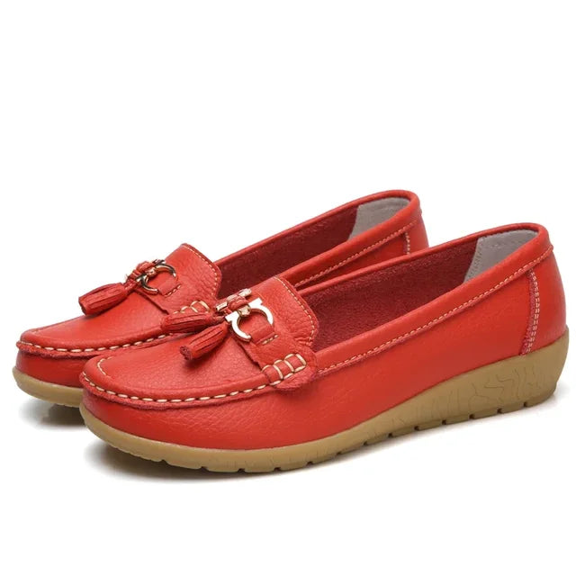 Frama Store | Classic Orthopedic Leather Moccasins for All-Day Comfort - Frama Store Frama Store | Classic Orthopedic Leather Moccasins for All-Day Comfort - Red / 2.5